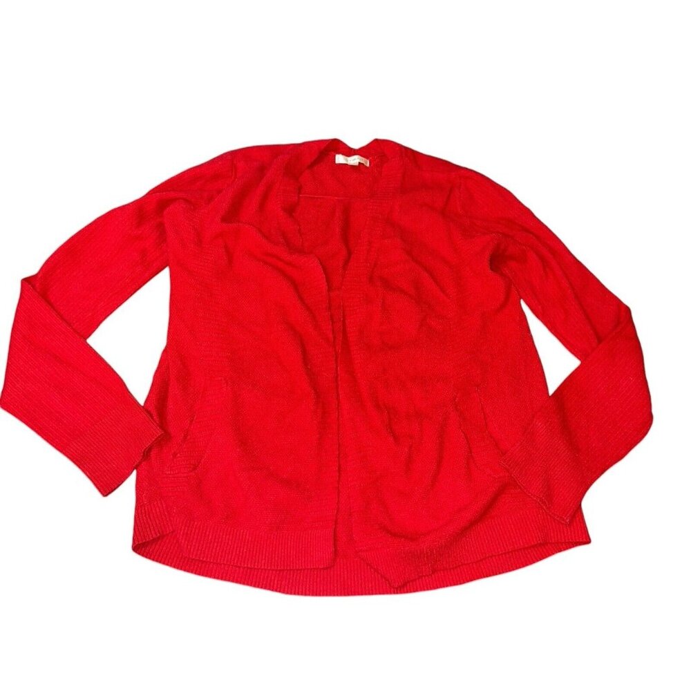 SKIES ARE BLUE Women's Size Medium Red Knit Open Cardigan Sweater READ FLAWED
